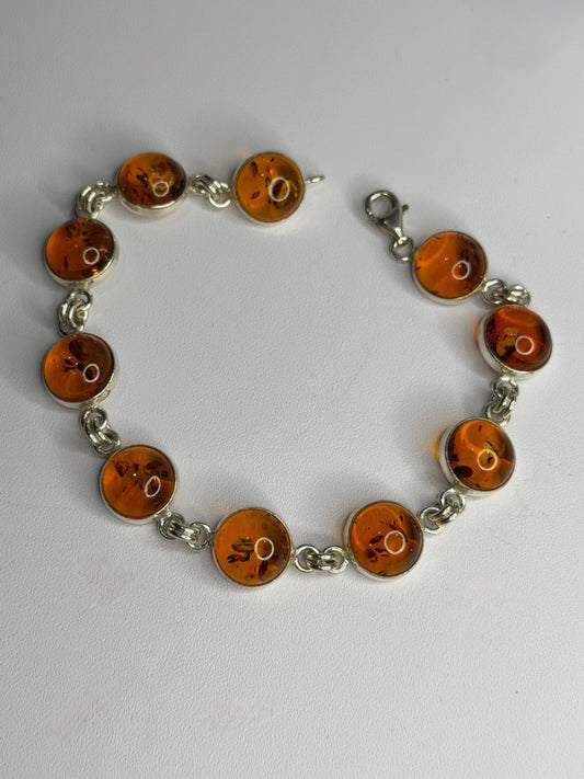 925 Sterling Silver Amber Bracelet Length 7