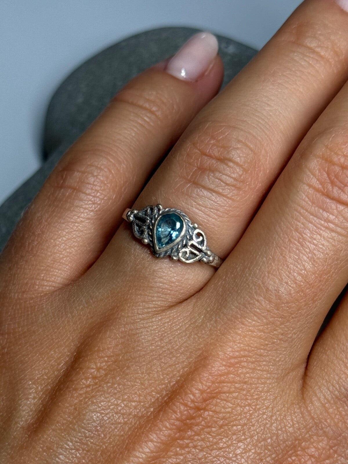 925 Sterling Silver Aquamarine Ring Size 6.5