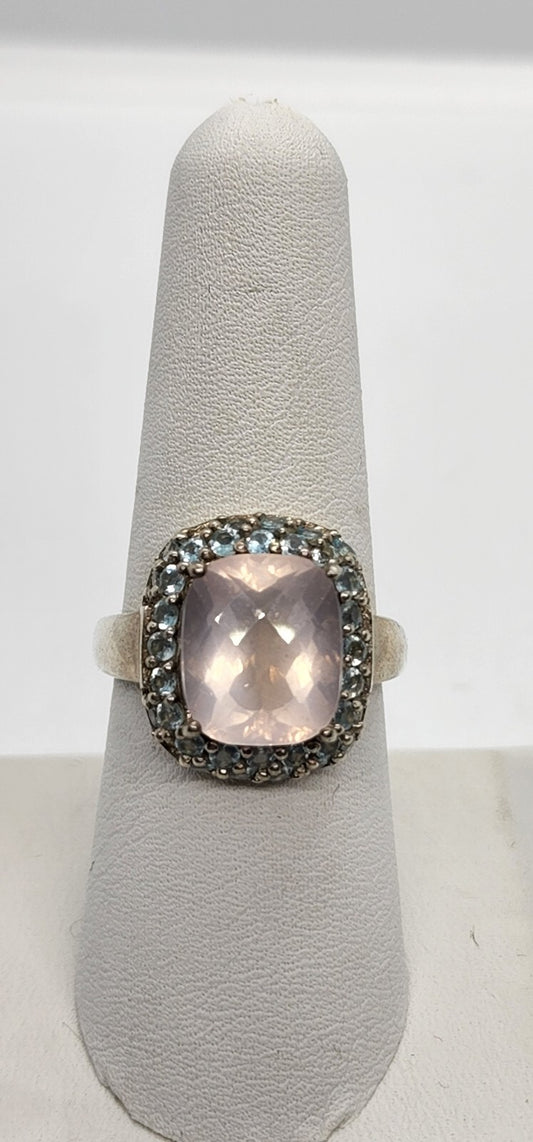 925 Sterling Silver Quartz & Zircon Ring Size 8