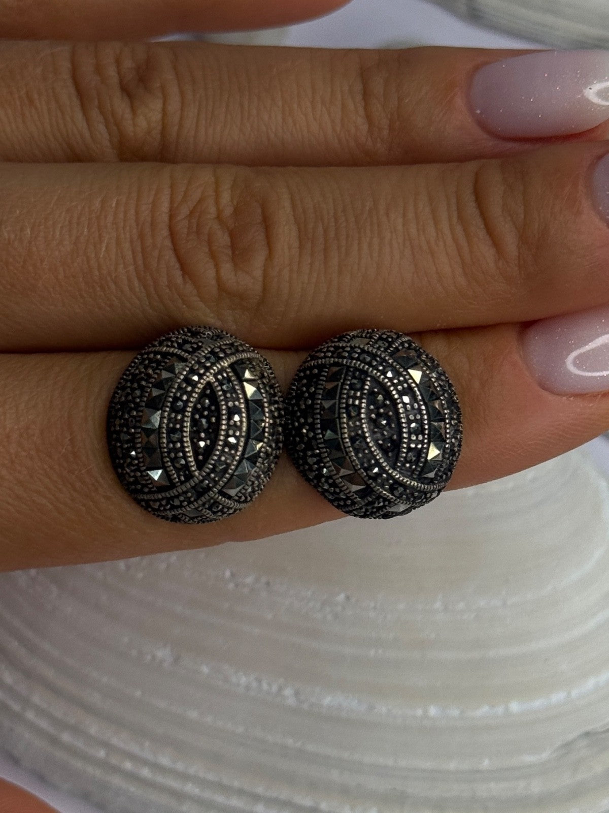Beautiful Design 925 Sterling Silver Marcasite Earrings Length 0.7 Inch