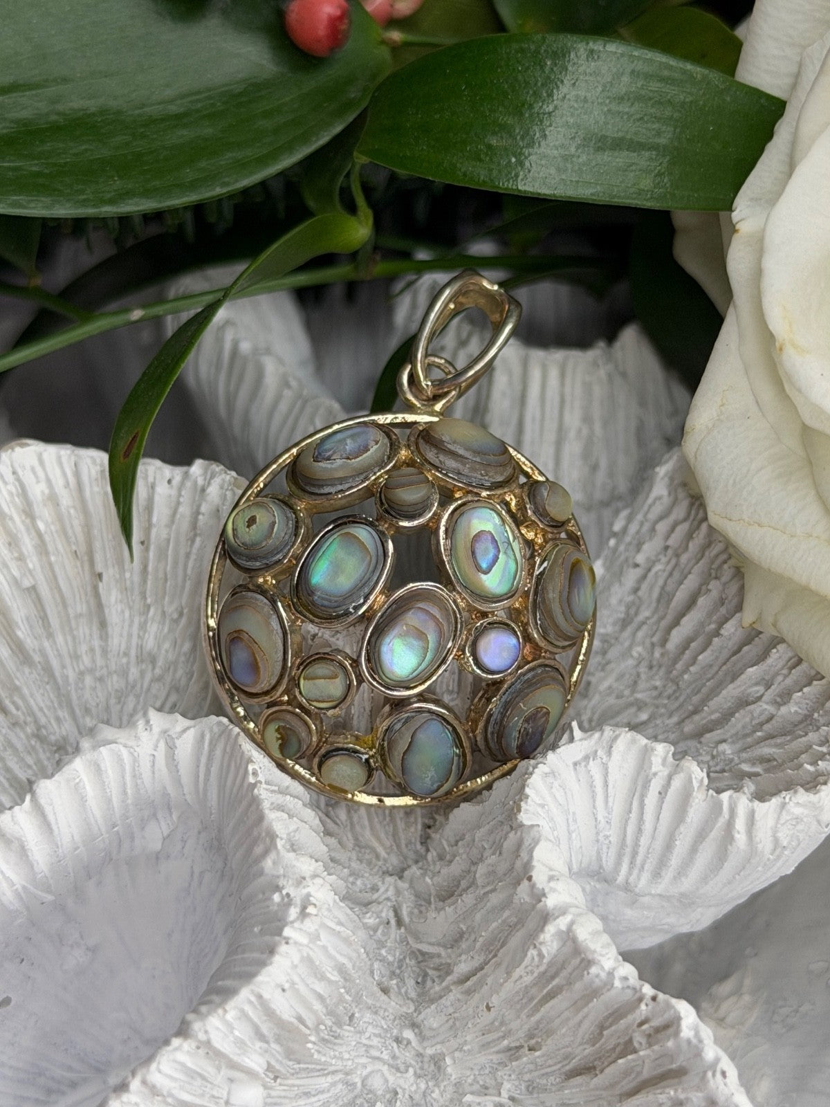 Vintage 925 Sterling Silver Abalone Pendant Length 1.70 in