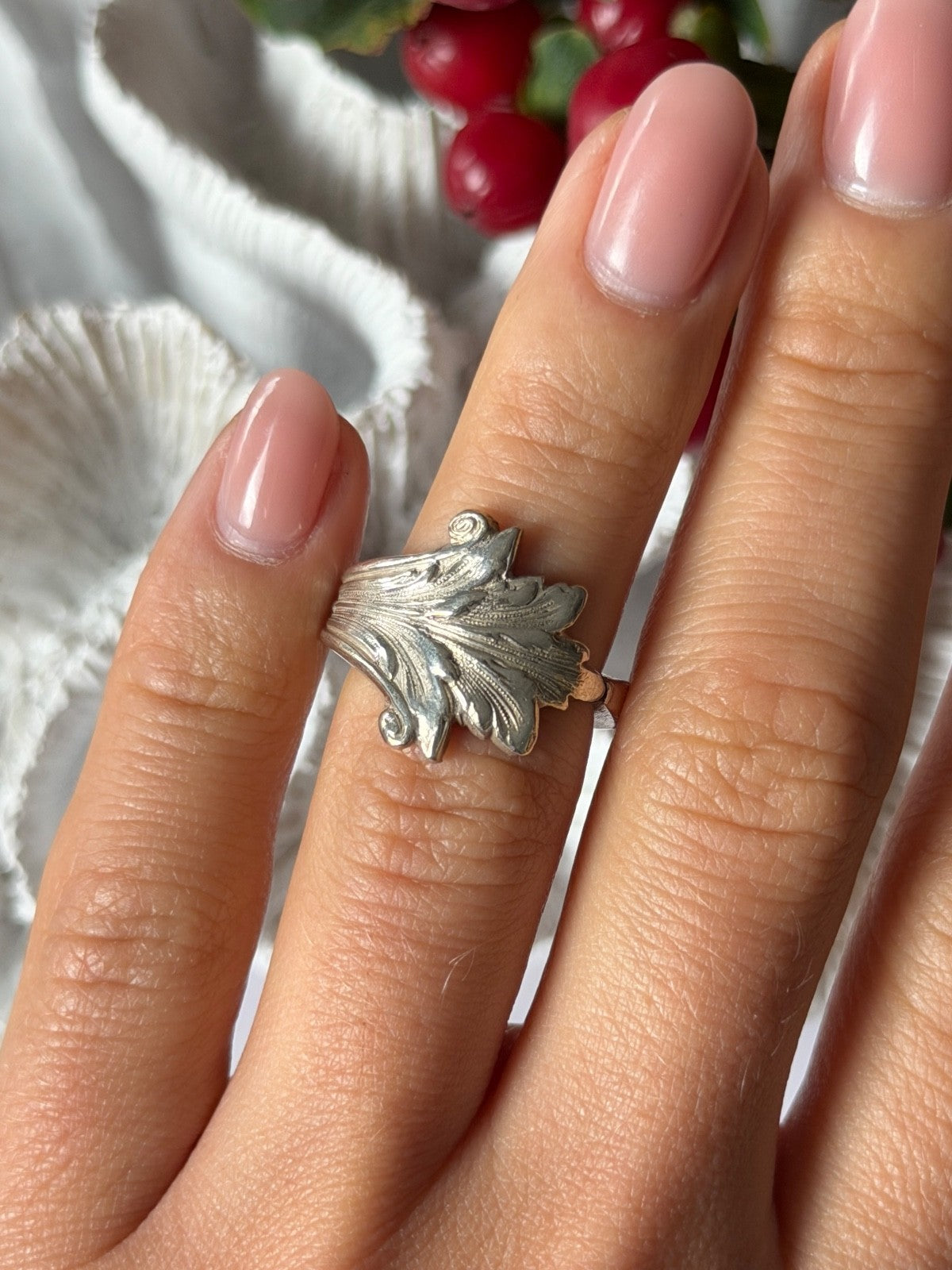 Acanthus Italian 925 Sterling Silver Ring With Brushed Finish Size 5
