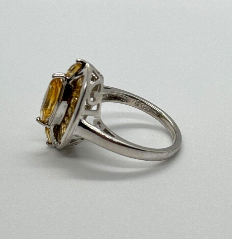 925 Sterling Silver Citrine Ring Size 6.5