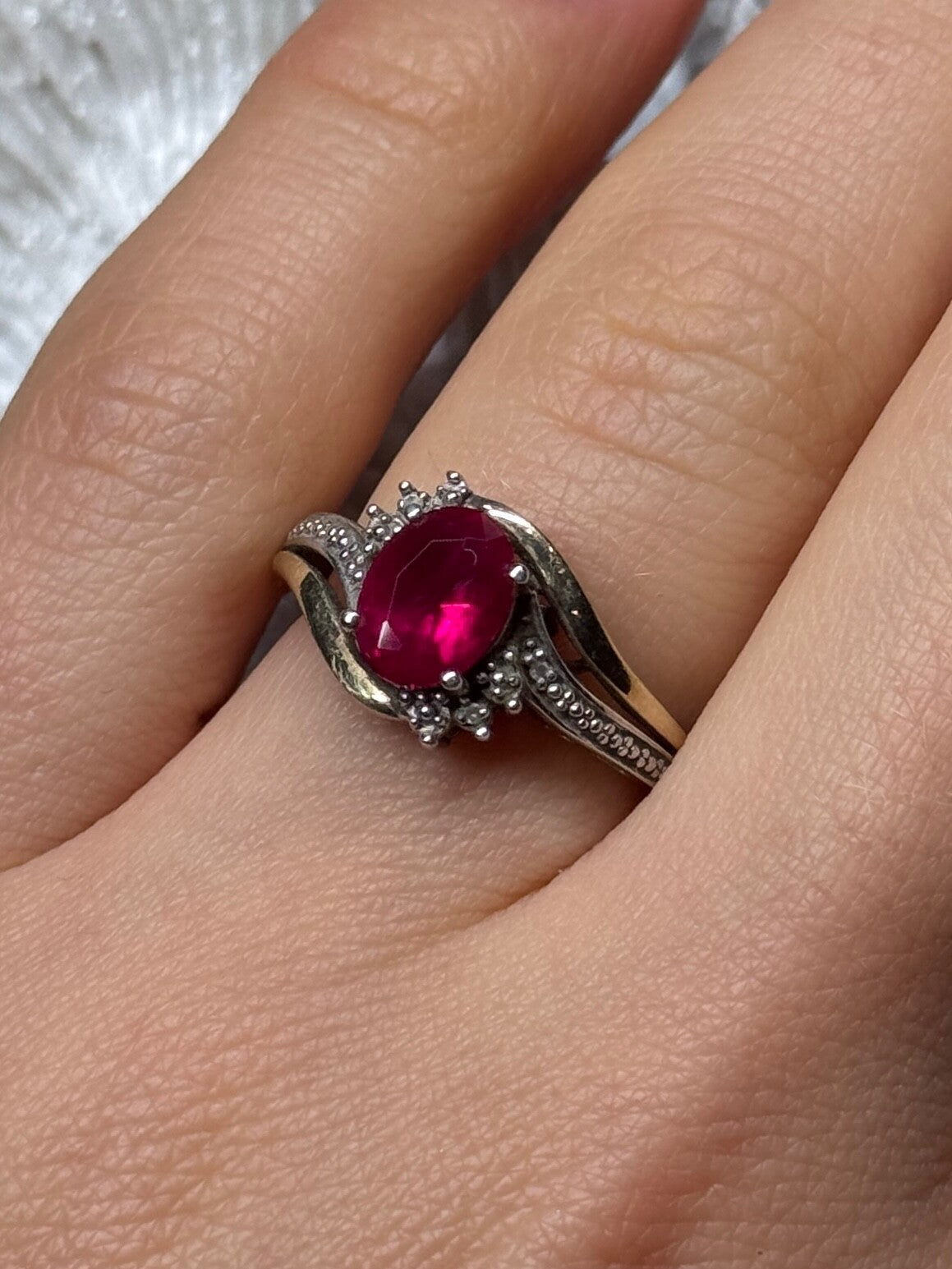 925 Sterling Silver & 10k Yellow Gold Ruby Ring Size 6