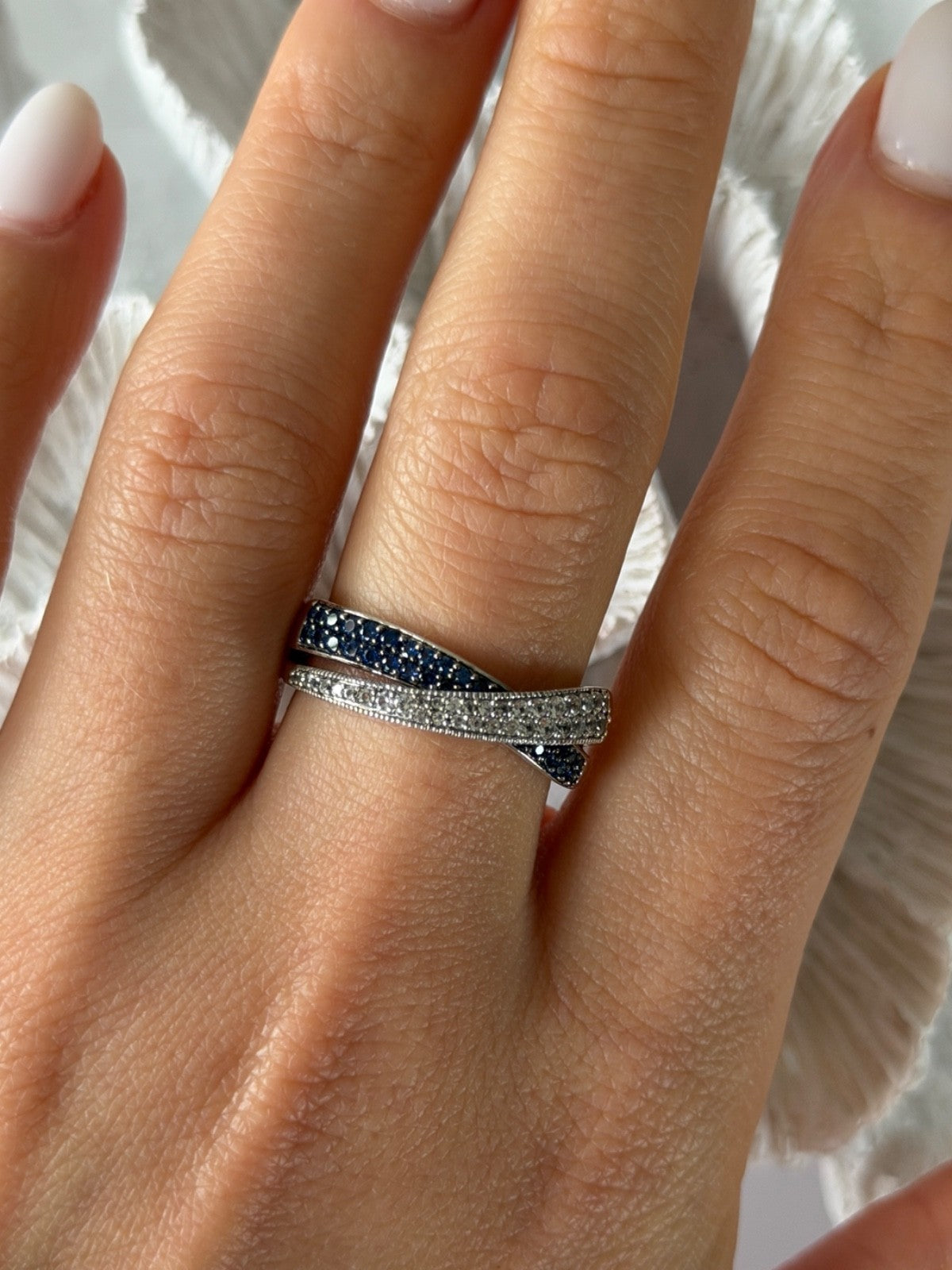 925 Sterling Silver White & Blue Spinel Ring Size 9.5
