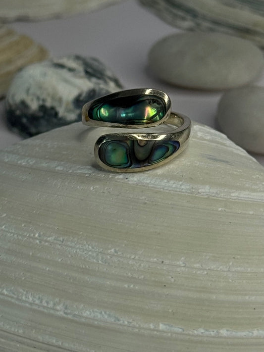 925 Sterling Silver Abalone Ring Size 7.5 Sizable Design