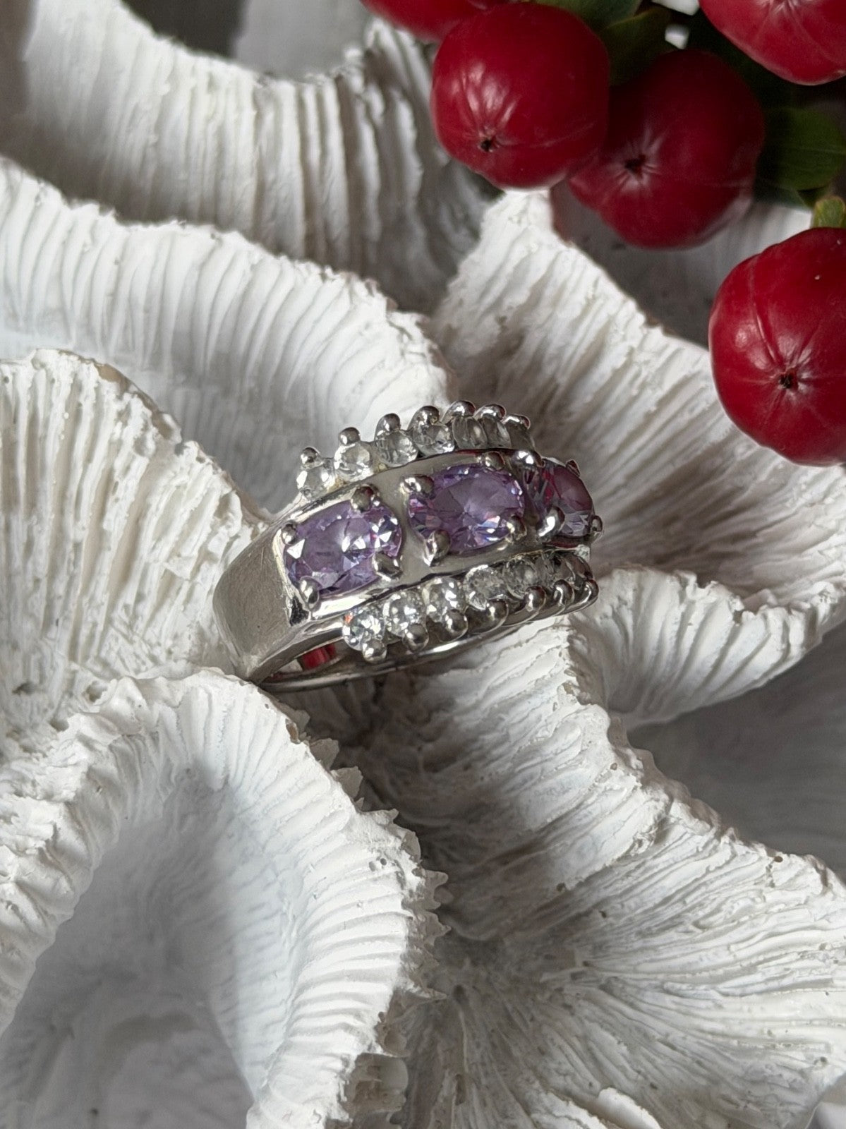 925 Sterling Silver Amethyst & Beryl Ring Size 7