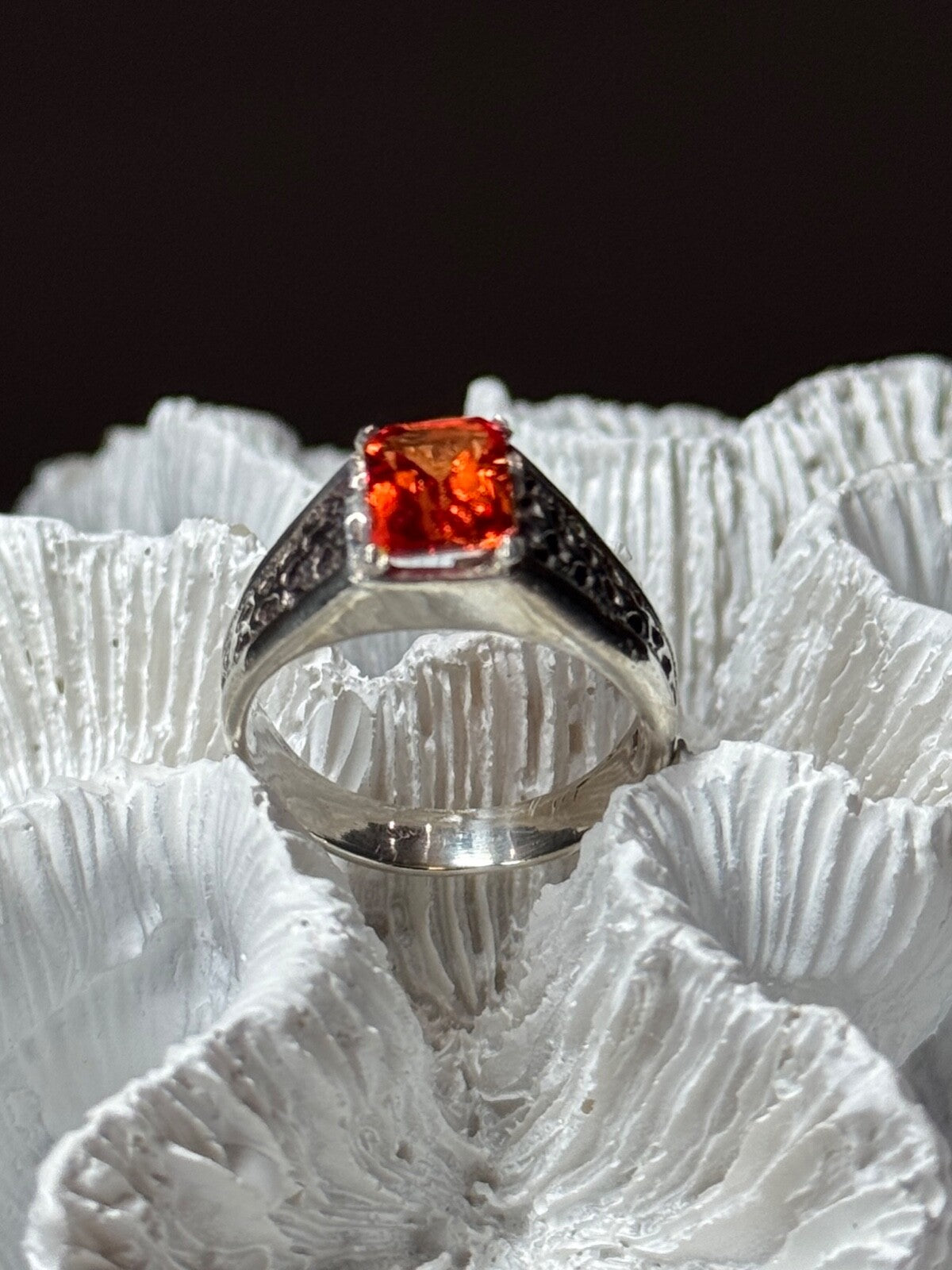 925 Sterling Silver Orange Citrine Men'S Ring Size 9
