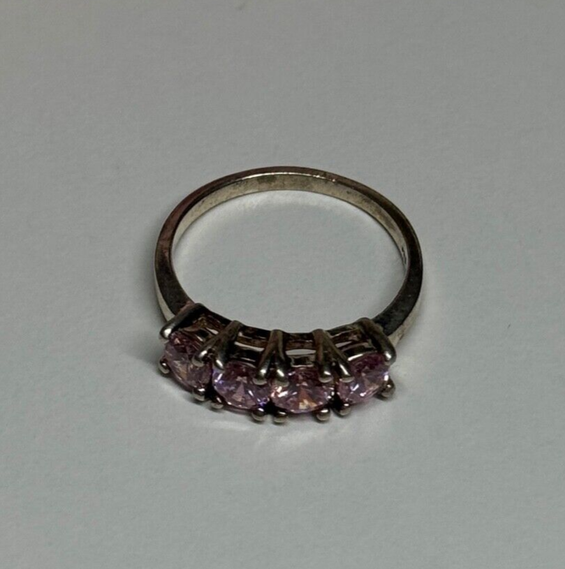 925 Sterling Silver Pink CZ Ring Size 5
