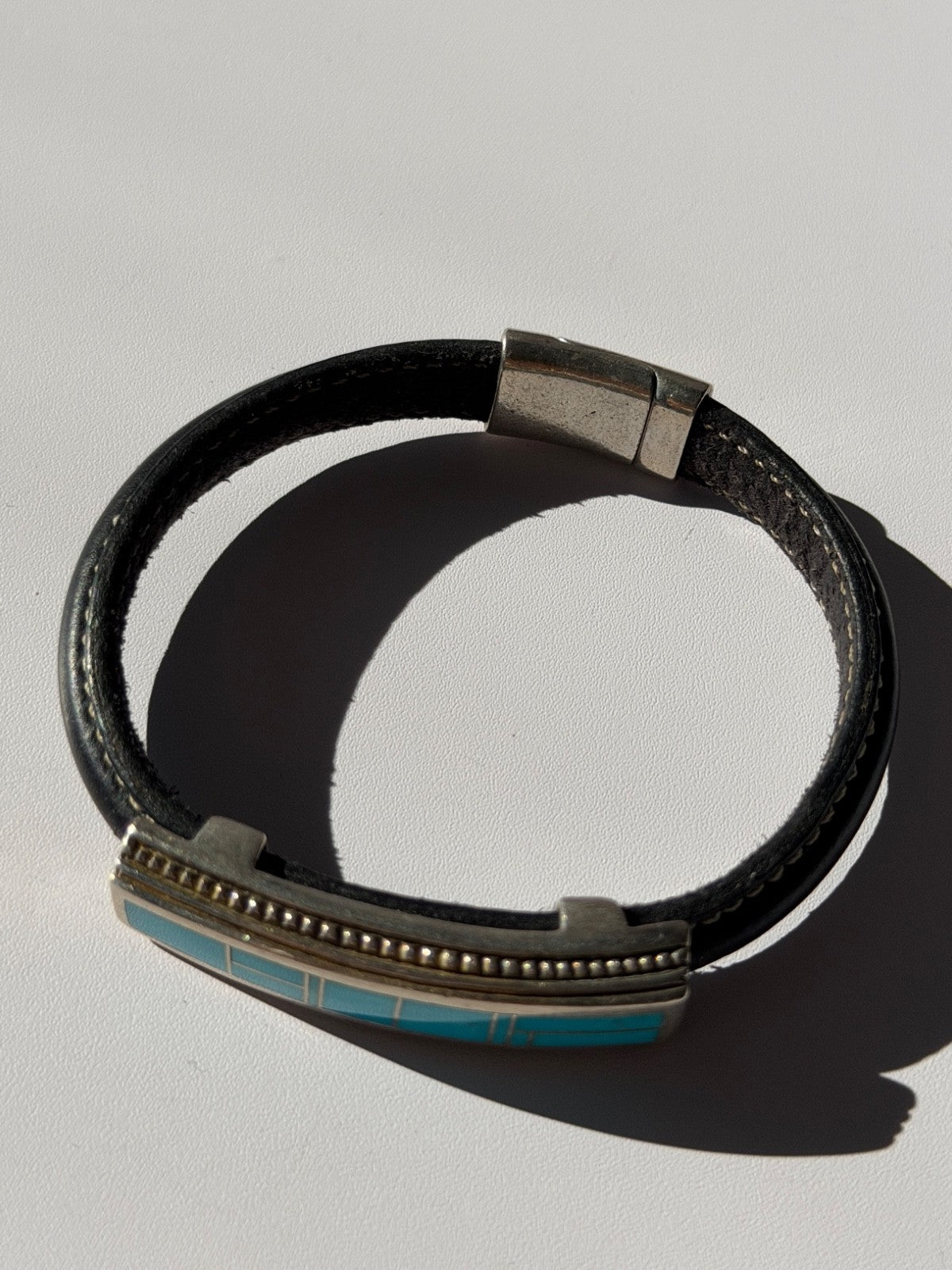 Leather & 925 Sterling Silver Turquoise Bracelet