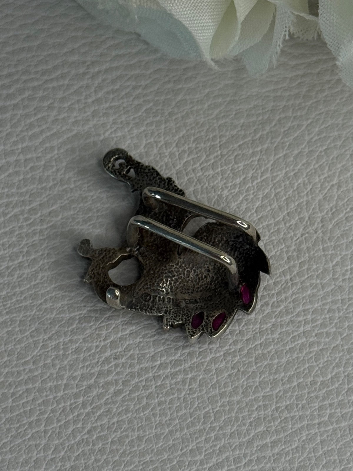 925 Sterling Silver Bird Pyrope Garnet Charm Pendant Length 1 Inch