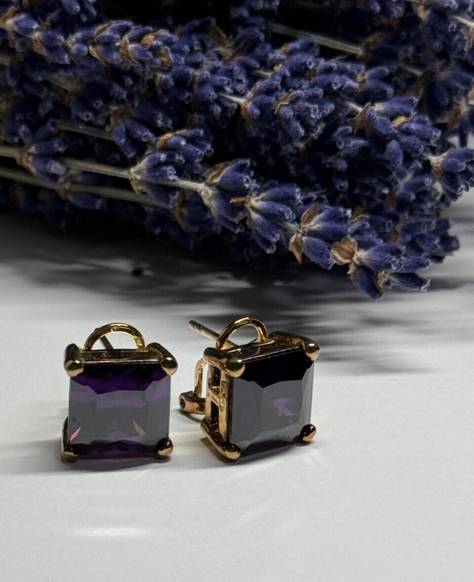 925 Sterling Silver Gold Plated Amethyst Earrings