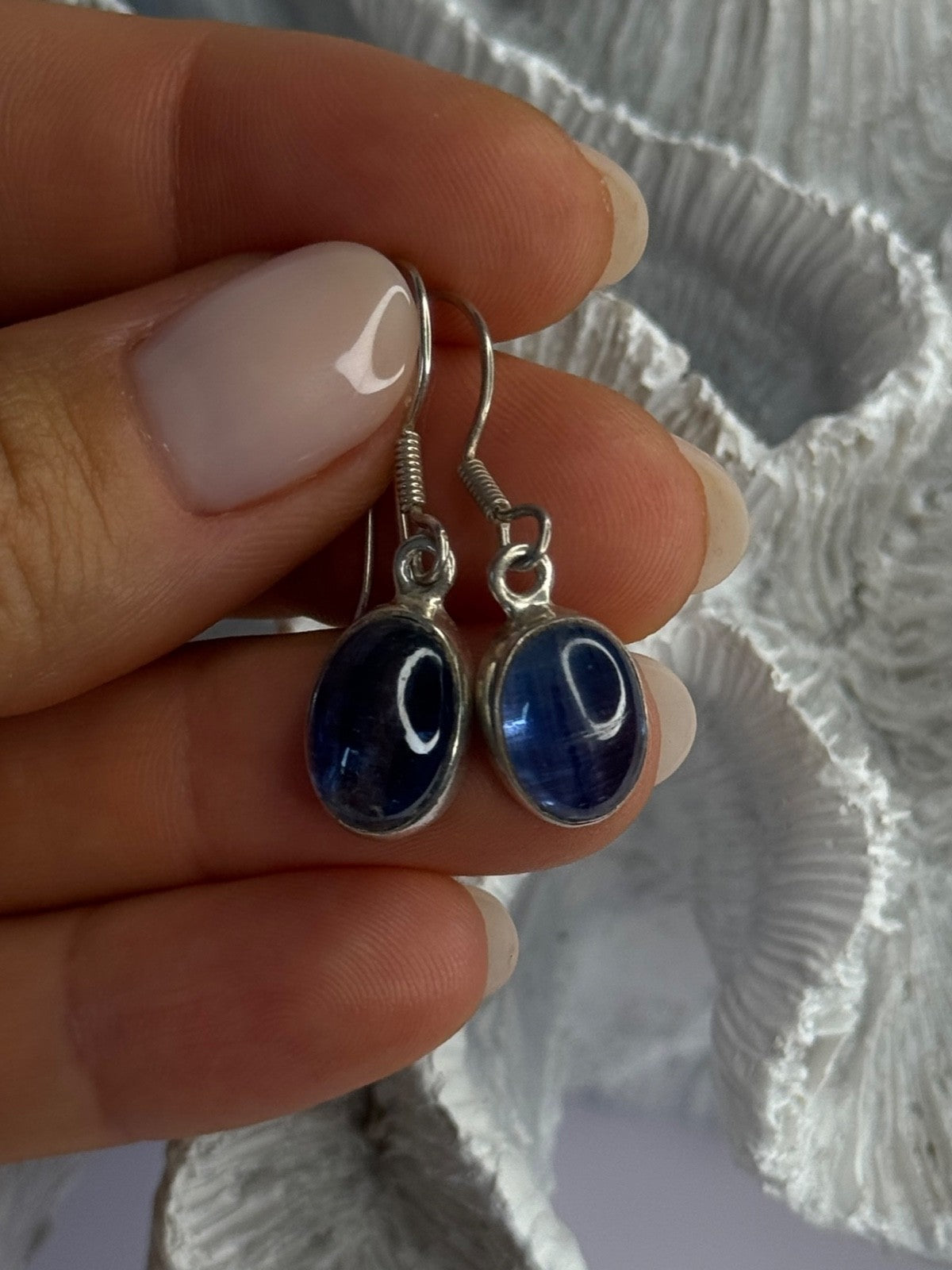 925 Sterling Silver Blue Moonstone Earrings Length 1.30 Inch