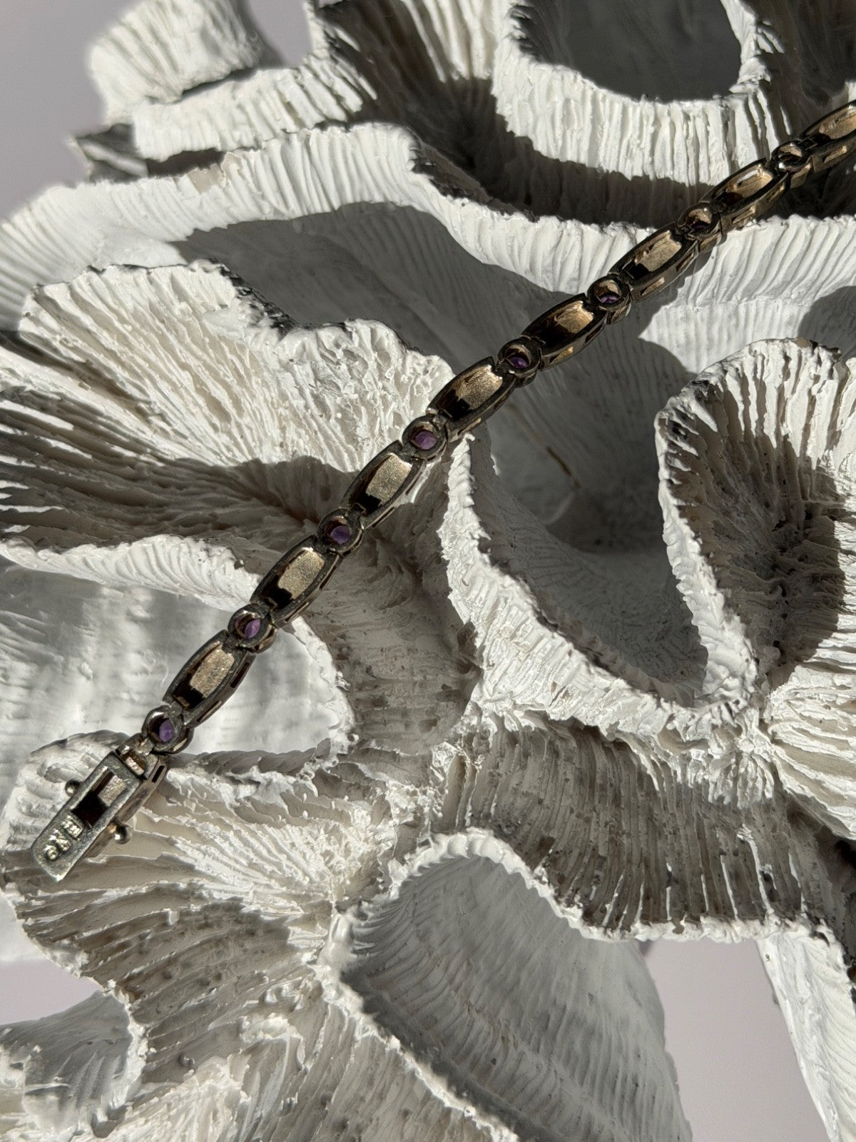 Vintage 925 Sterling Silver Amethyst & Marcasite Bracelet