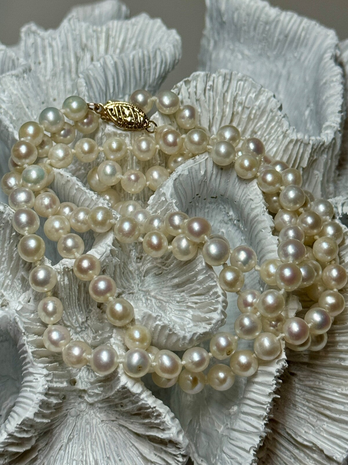 14K Yellow Gold Freshwater Pearl Necklace Length 30 Inch