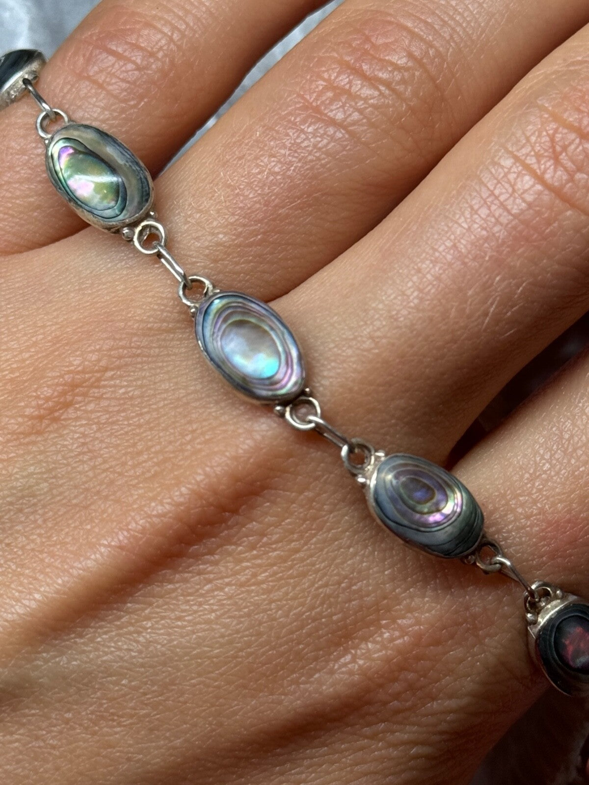 Vintage 925 Sterling Silver Abalone Bracelet Length 7 Inch