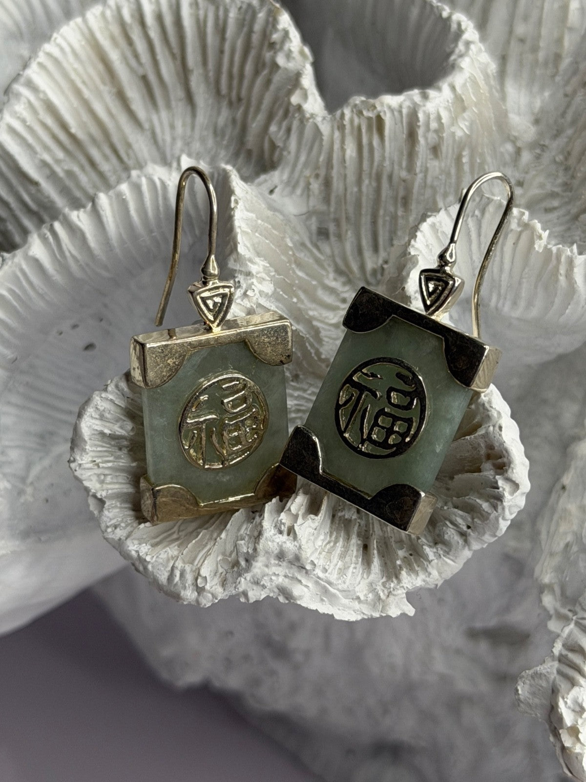 925 Sterling Silver Jade Earrings Length 1.30 Inch
