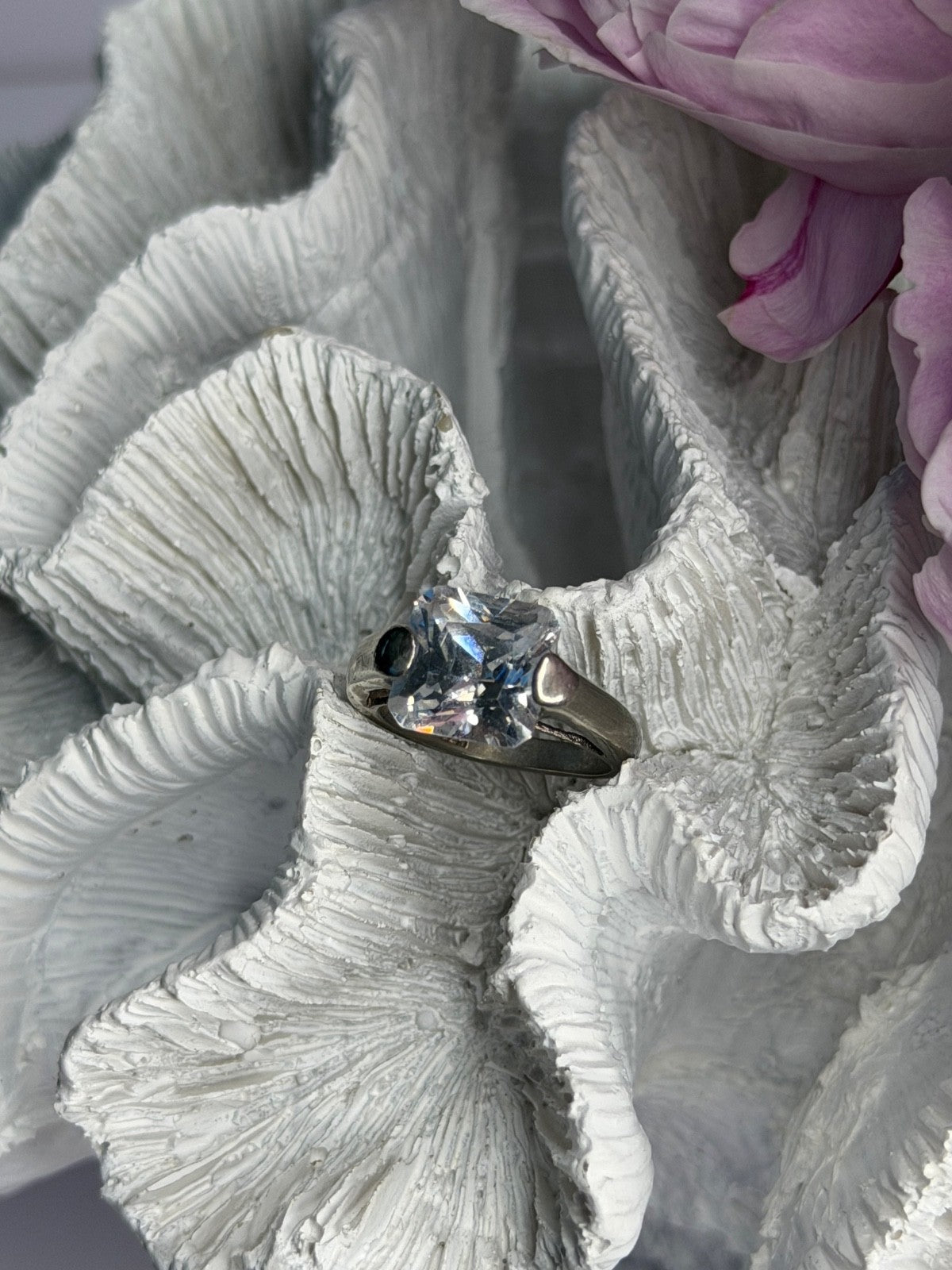 925 Sterling Silver White Spinel Ring Size 6