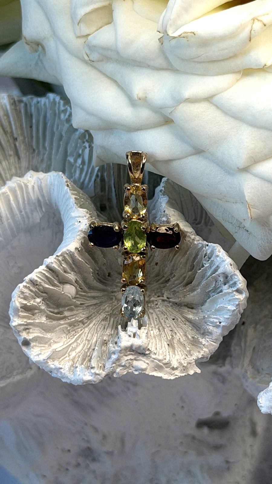 Multi Gemstone 925 Sterling Silver Gold Plated Cross Pendant