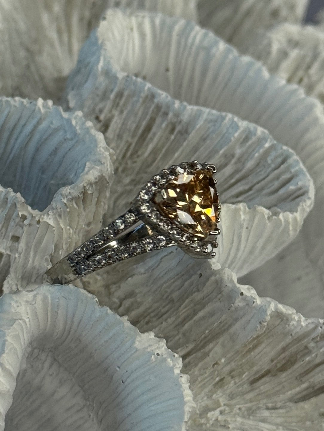 925 Sterling Silver Citrine & Beryl Ring Size 8.5