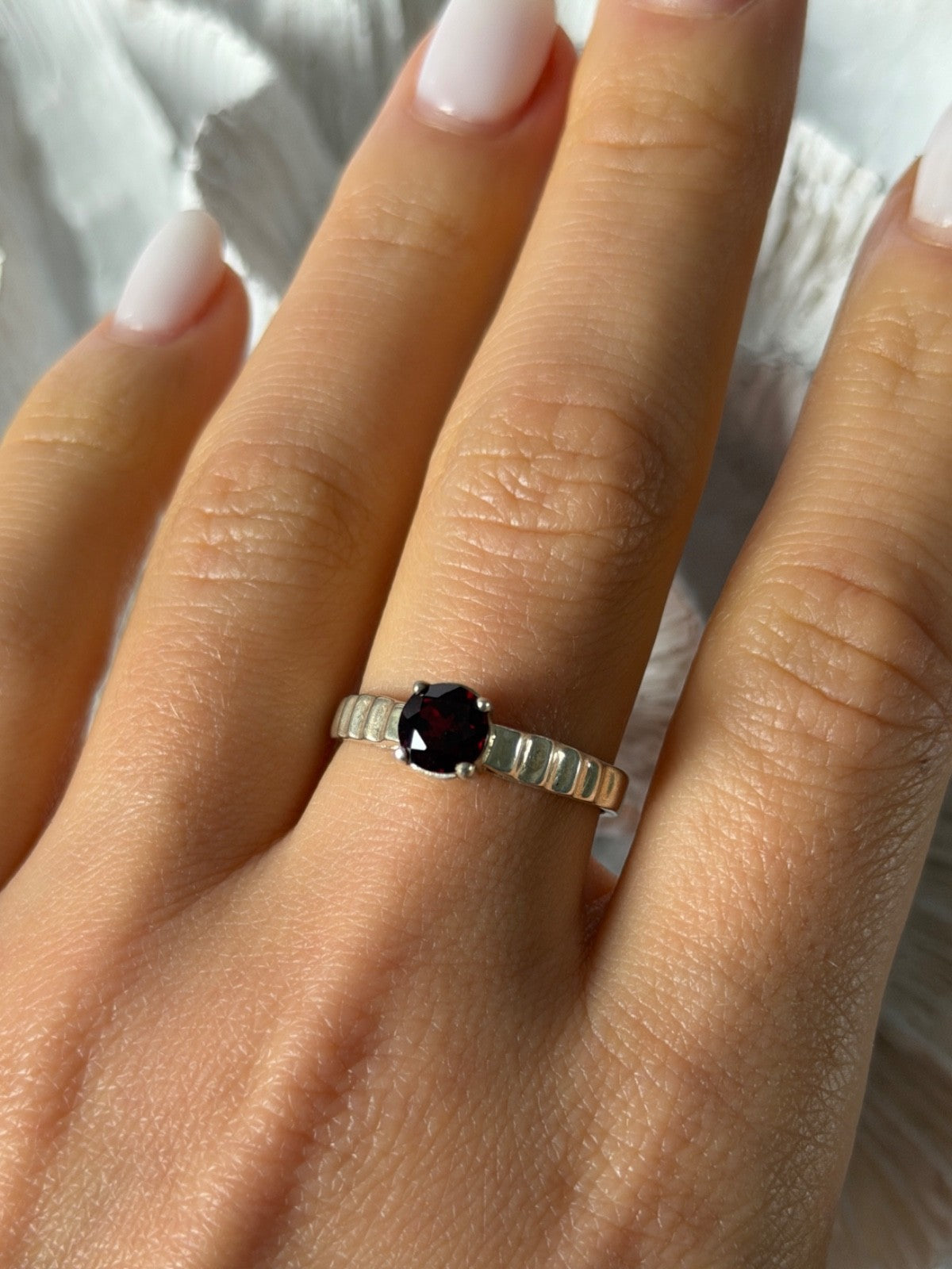 925 Sterling Silver Garnet Ring Size 9