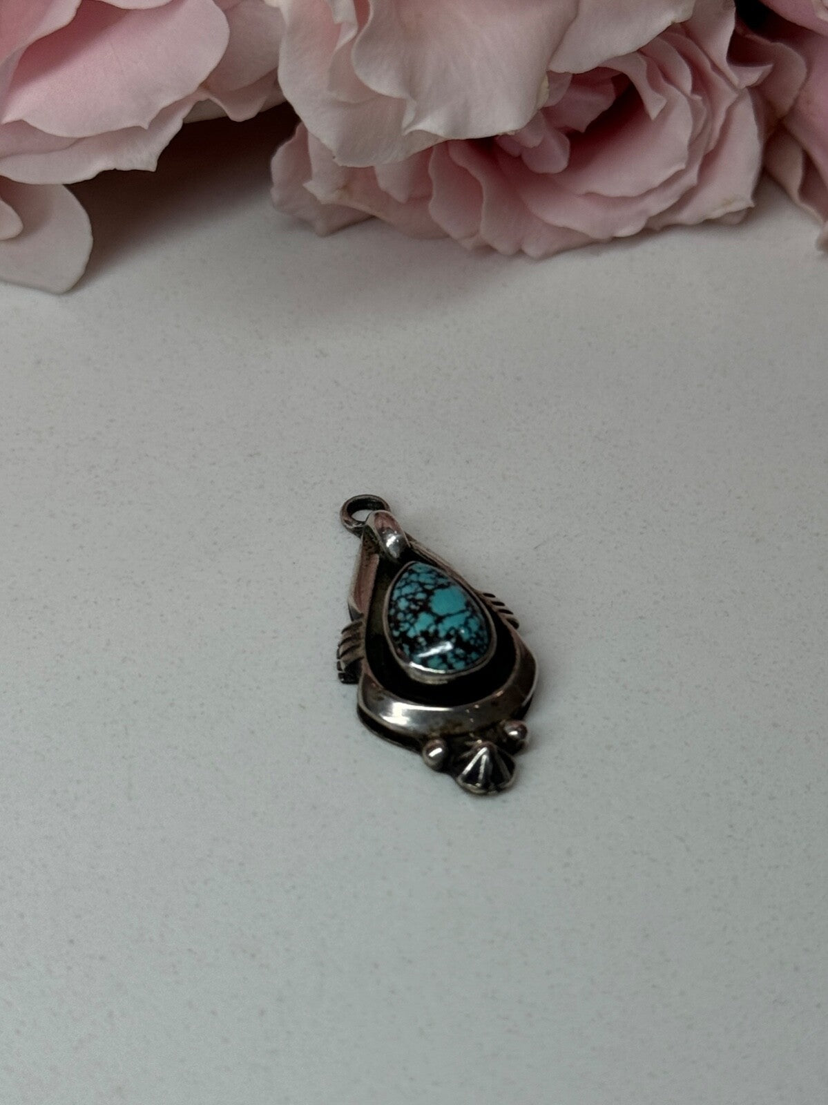 925 Sterling Silver Turquoise Pendant Length 1.1 In