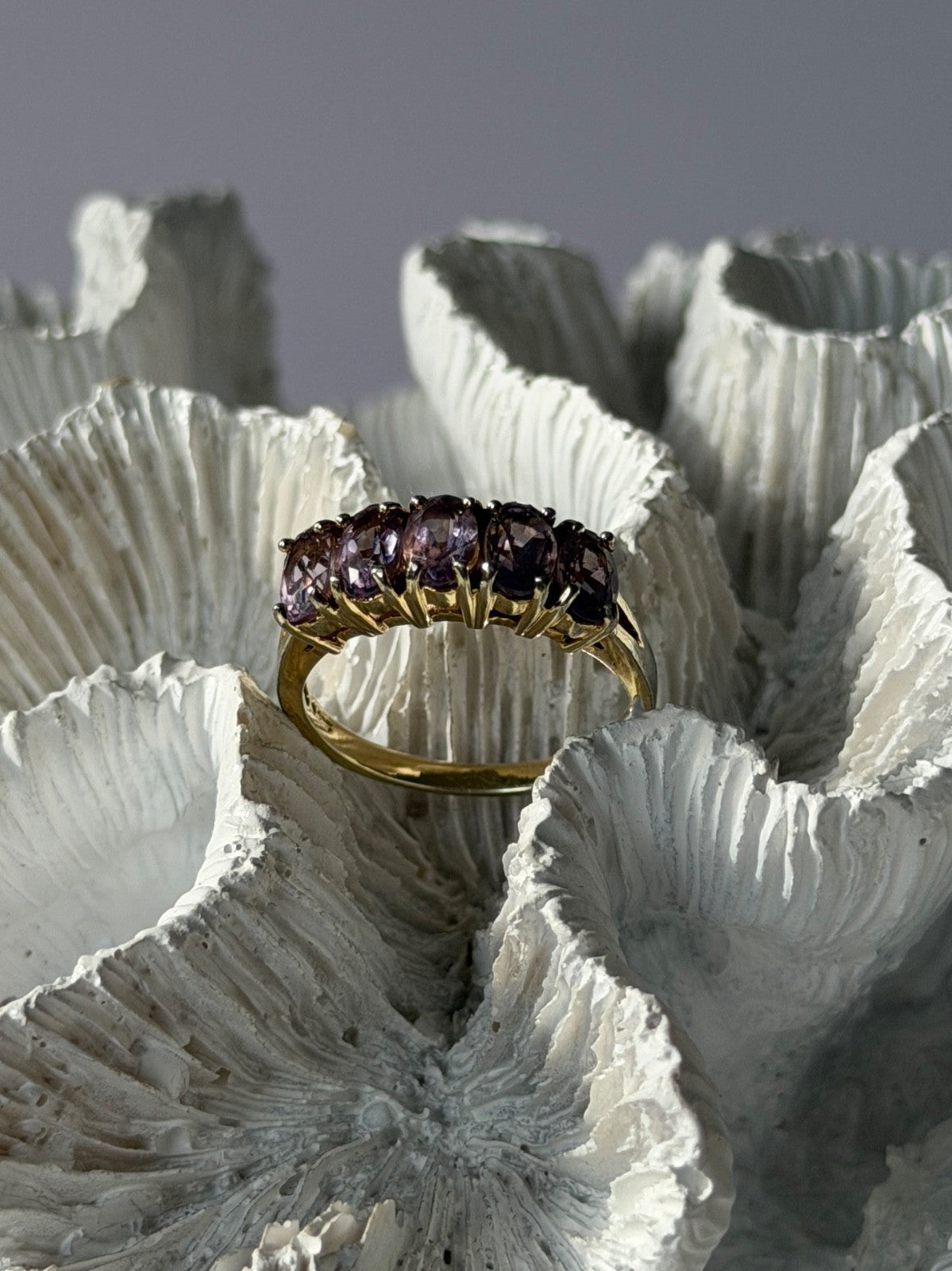 925 Sterling Silver 5 Amethysts Ring Size 8