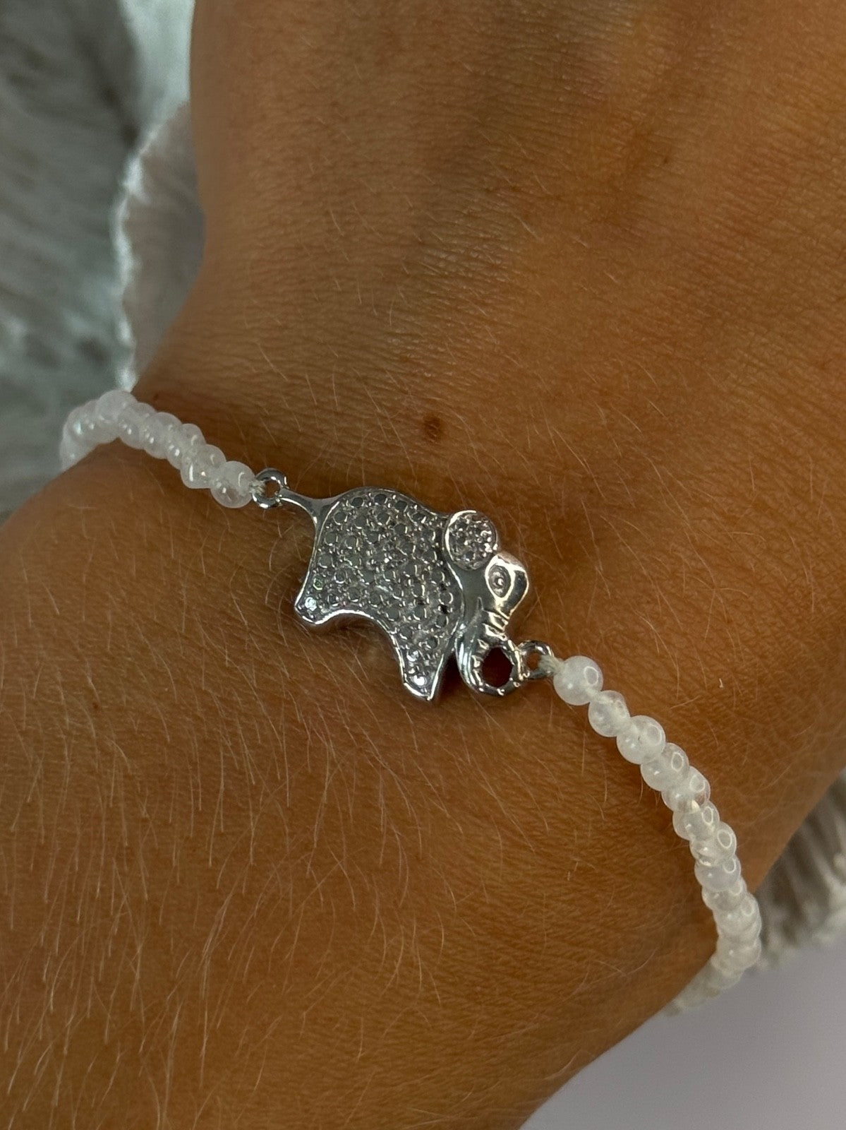 925 Sterling Silver Moonstones Elephant Charm Bracelet Length 7.5