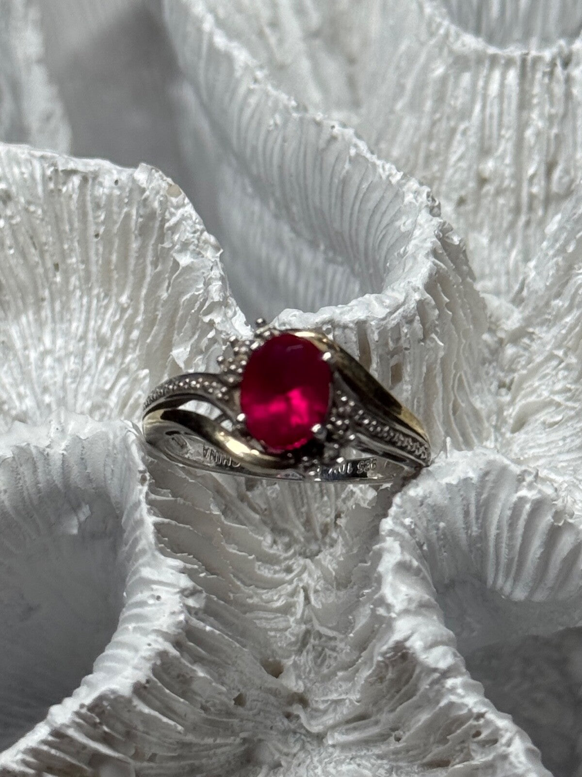 925 Sterling Silver & 10k Yellow Gold Ruby Ring Size 6