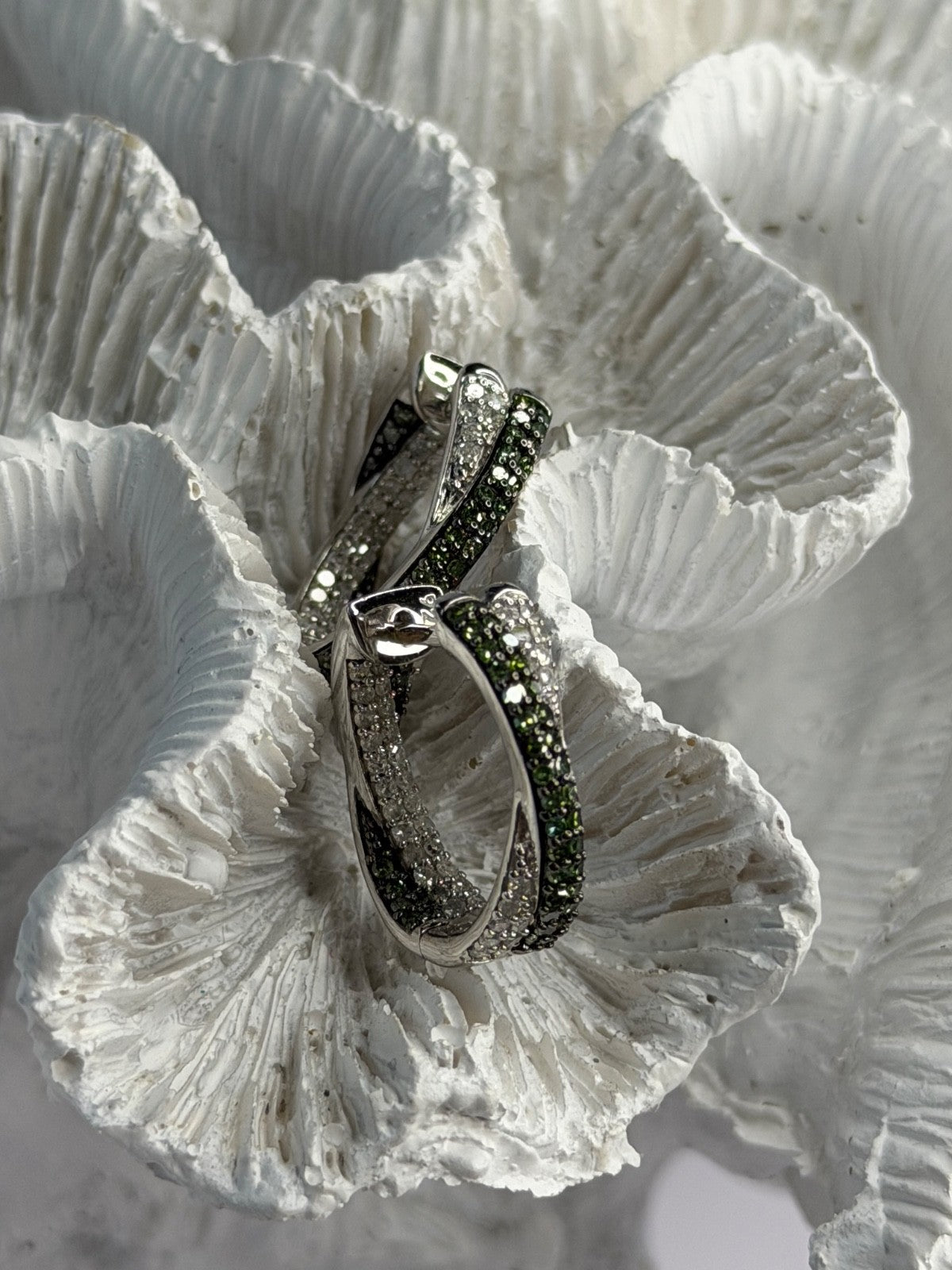 925 Sterling Silver Shiny White & Green Spinel Earrings