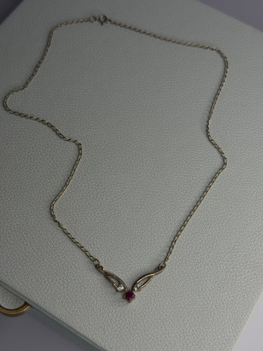 925 Sterling Silver Ruby & Beryl Necklace Length 18 Inch