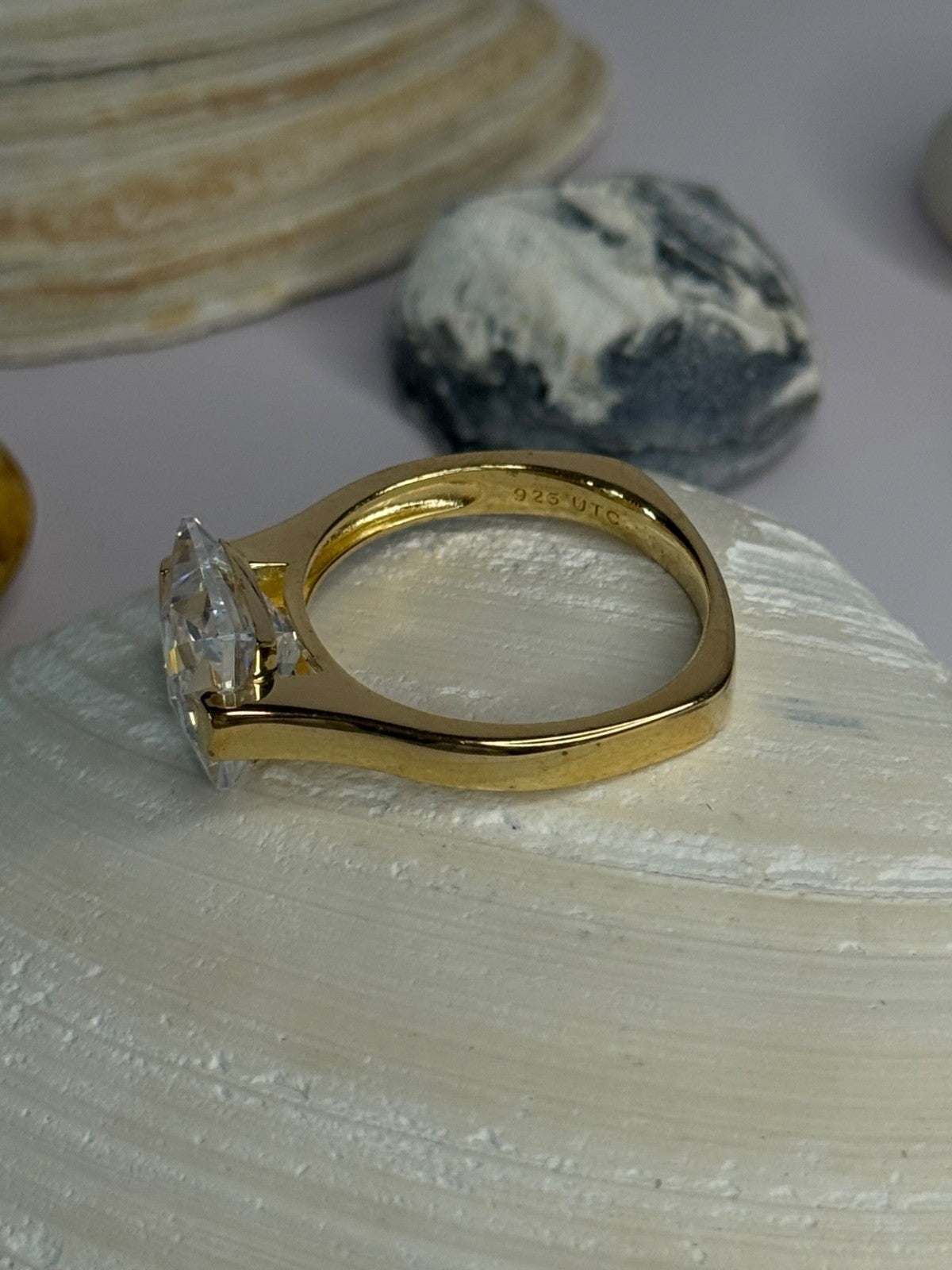 Classy Design 925 Sterling Silver Gold Plated Cz Ring Size 10