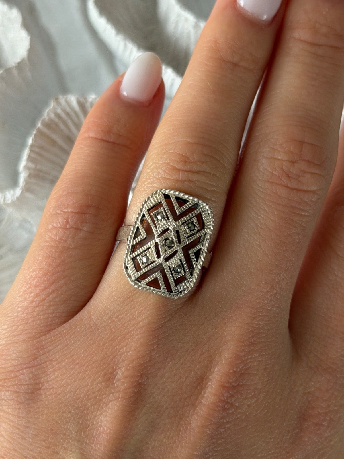 Vintage 925 Sterling Silver Marcasite Ring Size 6.5