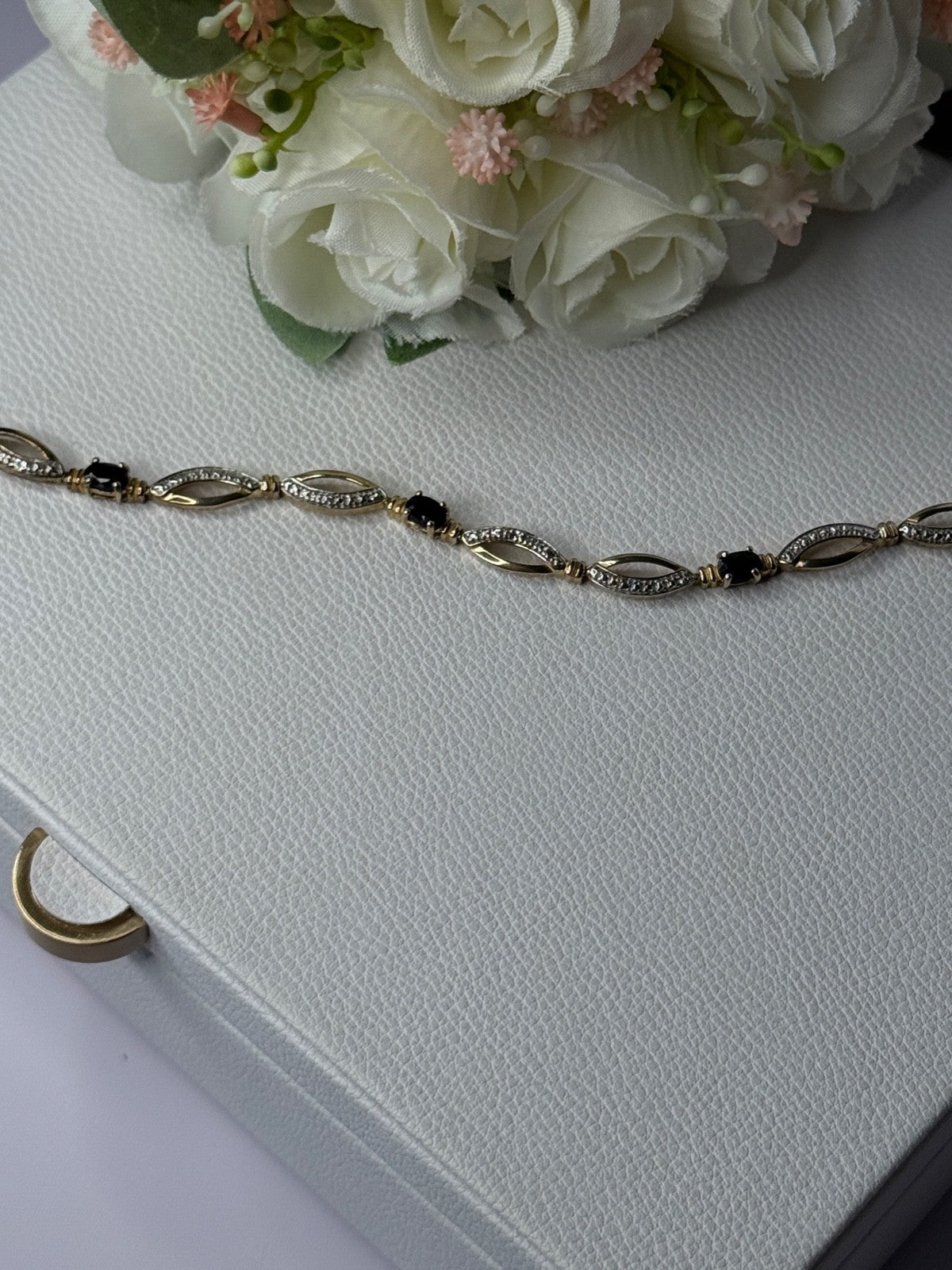 Dl 925 Sterling Silver Gold Plated Sapphire Bracelet Length 7.5 Inch