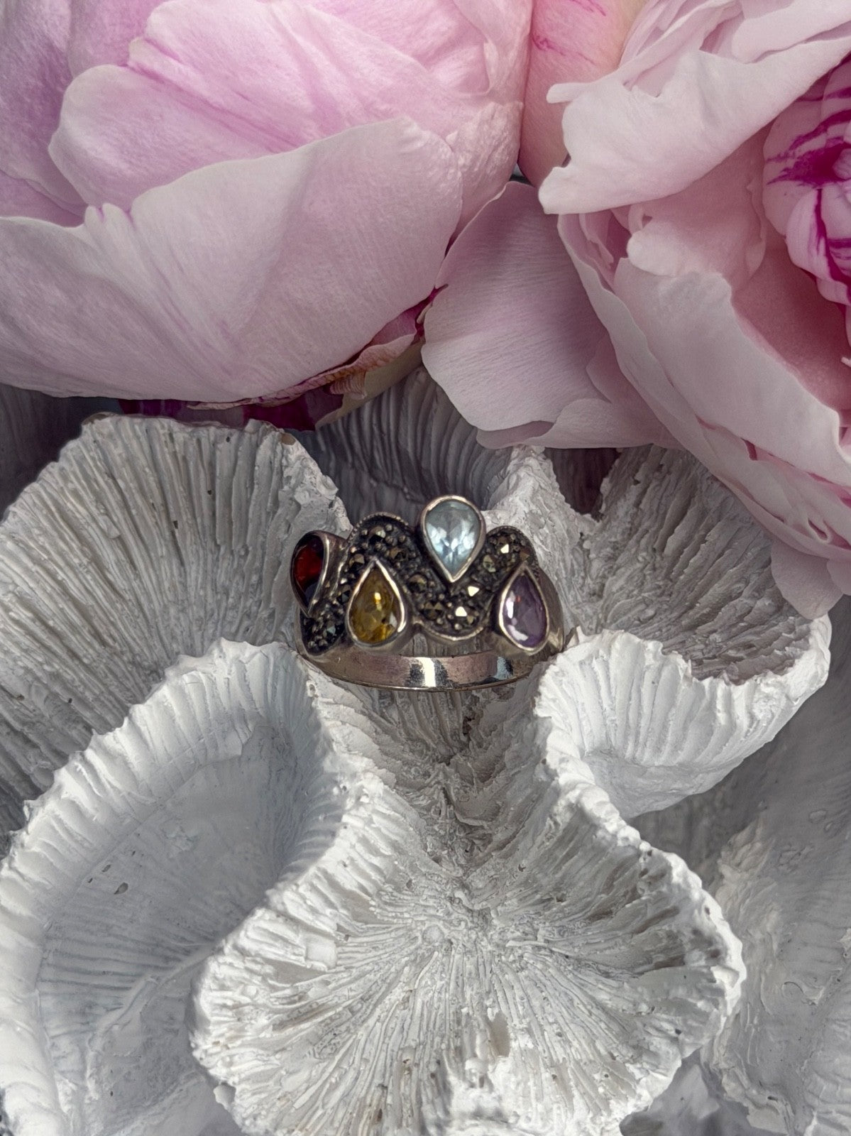 925 Sterling Silver Amethyst Topaz Citrine Garnet Ring Size 9