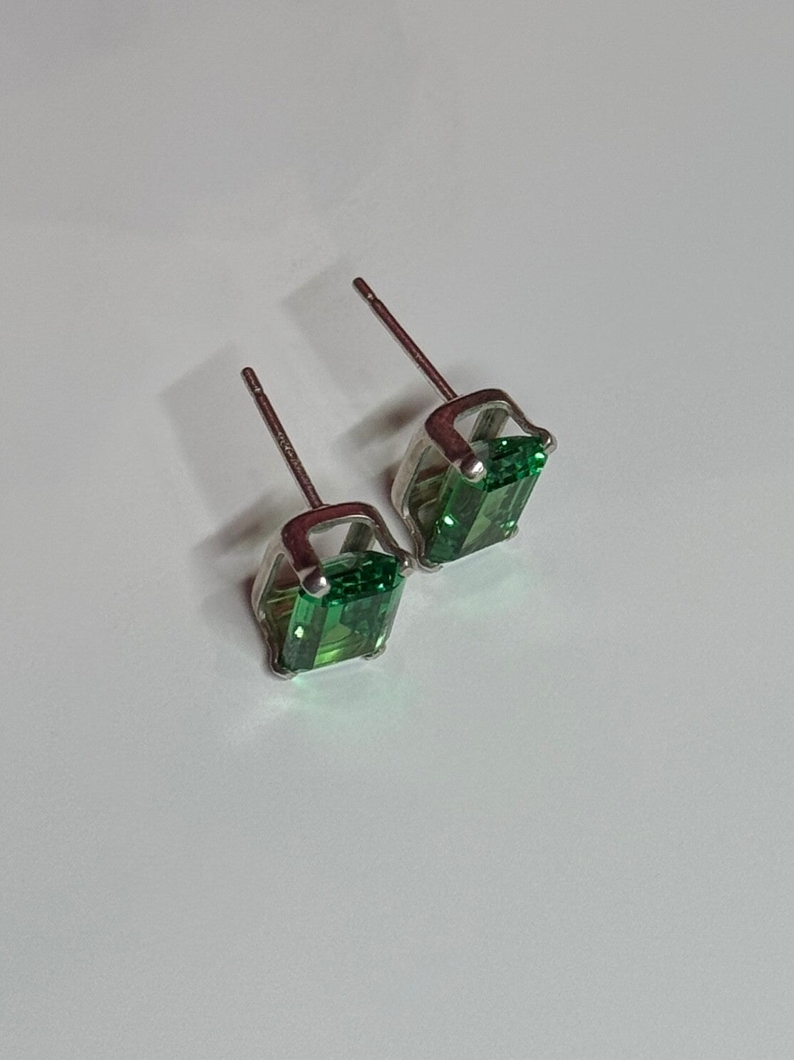 925 Sterling Silver Green Peridot Earrings Length 8 Mm