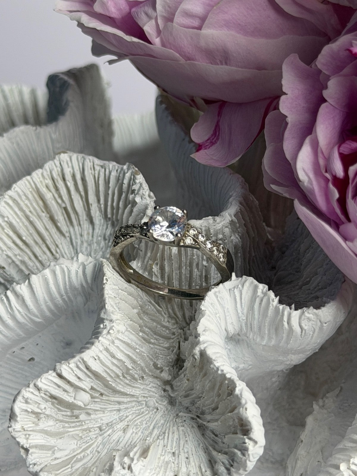 925 Sterling Silver White Spinel Ring Size 8