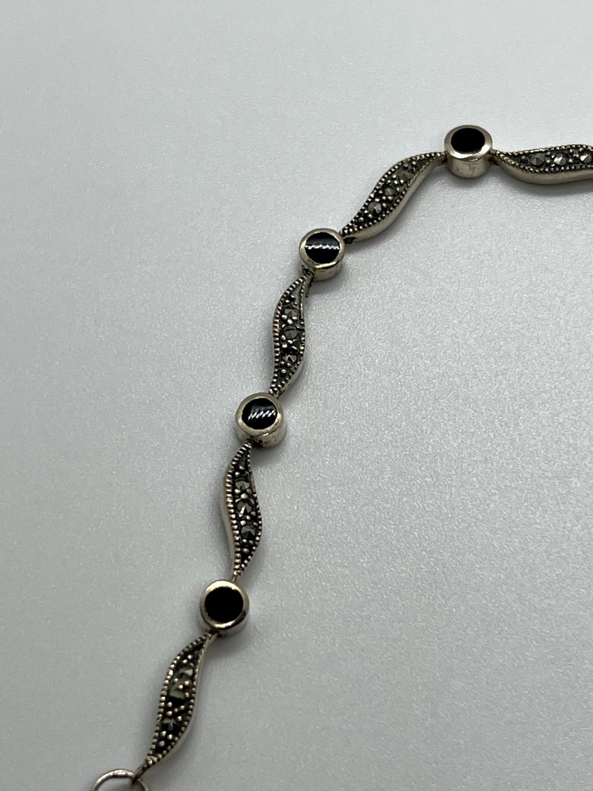 925 Sterling Silver Agate & Marcasite Bracelet