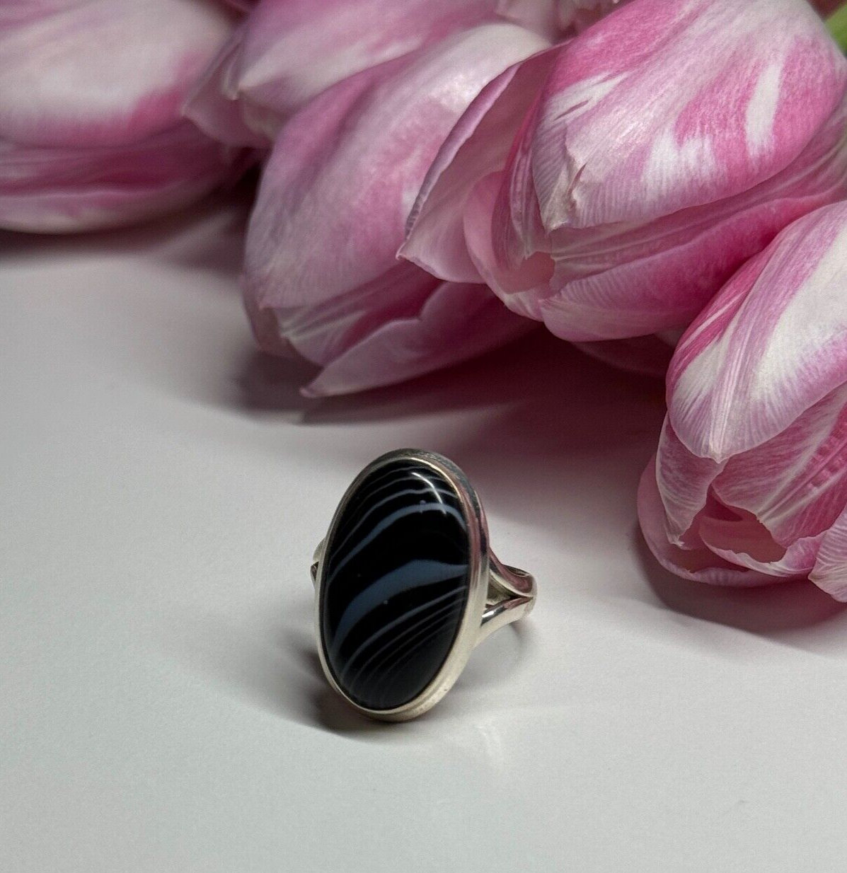 925 Sterling Silver Agate Ring Size 7