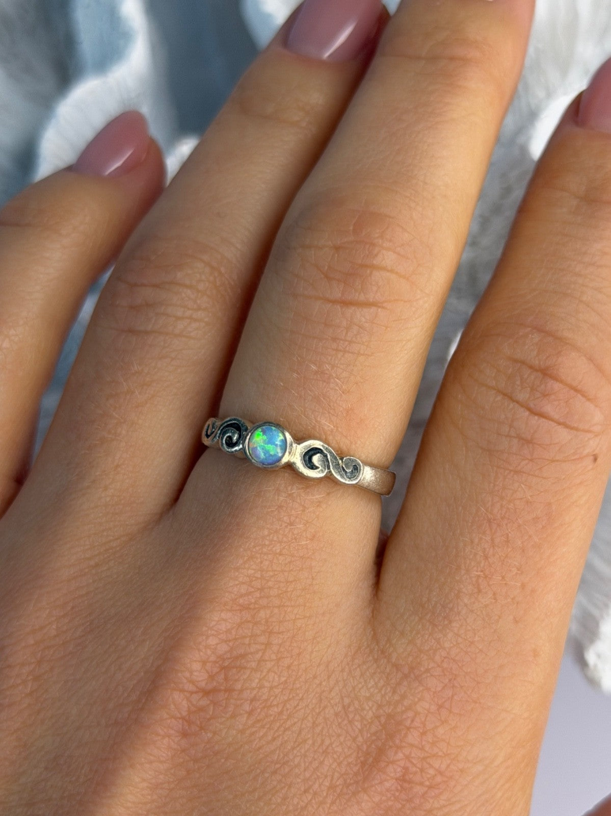 Vintage 925 Sterling Silver Opal Ring Size 8