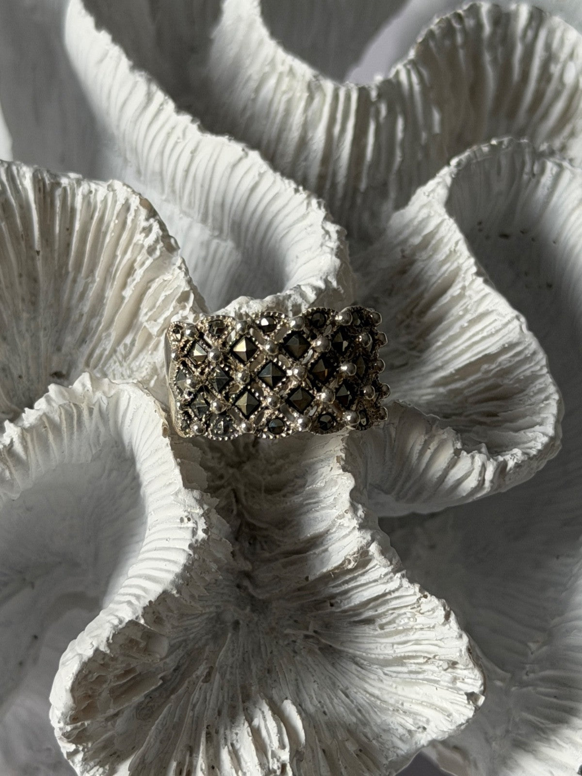 Vintage 925 Sterling Silver Marcasite Ring Size 8