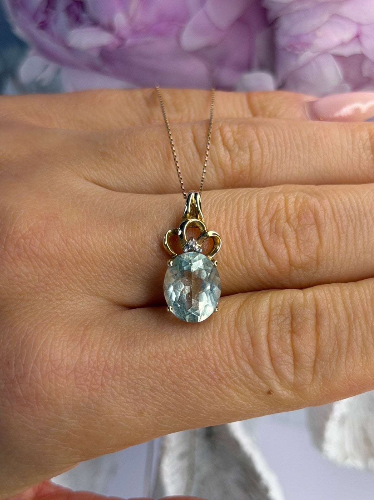10K Yellow Gold Prasiolite & Diamond Necklace Length 18 Inch