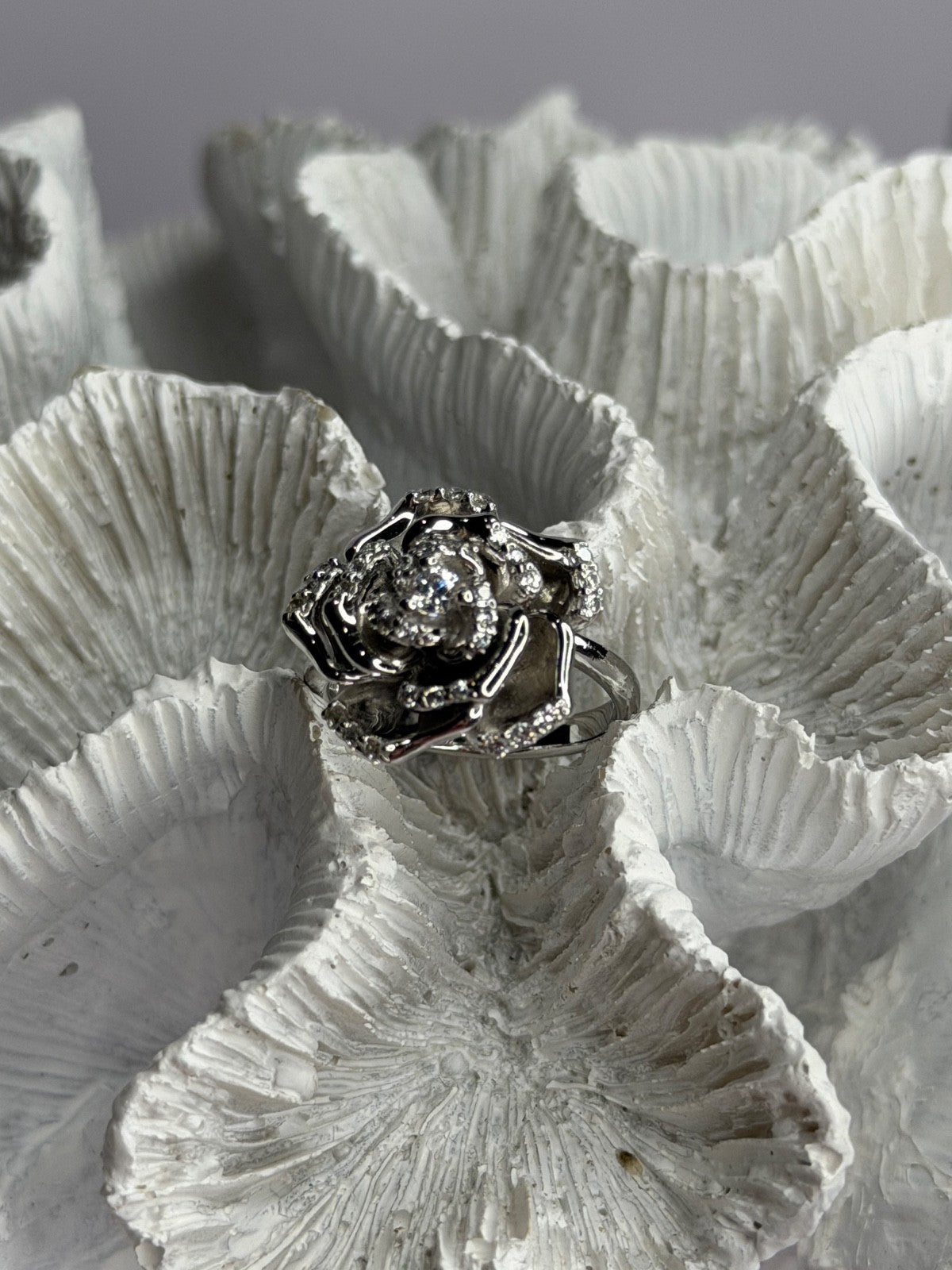 925 Sterling Silver Flower Cz Ring Size 7