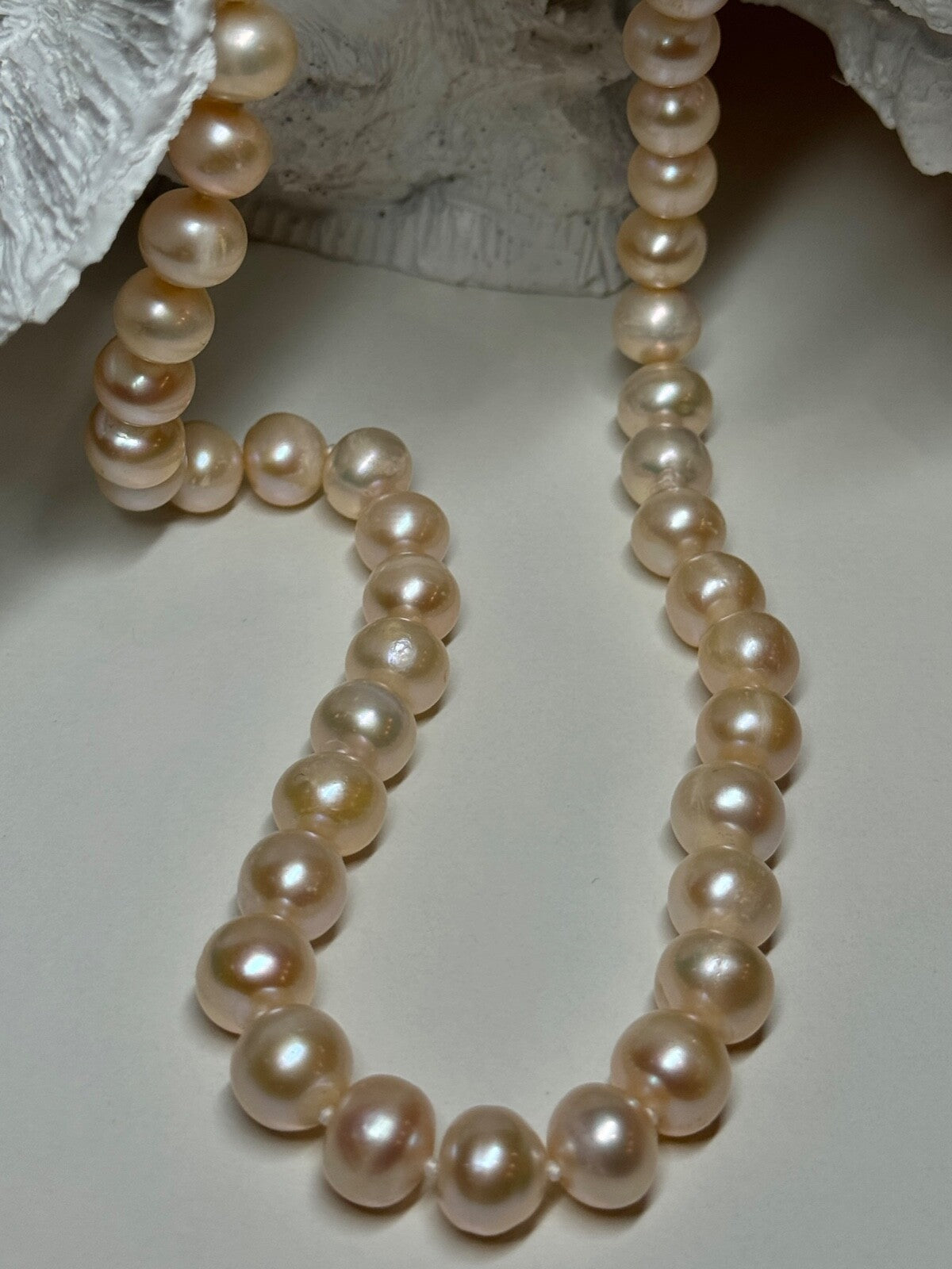 14K YELLOW GOLD CLASP FRESH WATER PINK PEARL NECKLACE 18 Inch