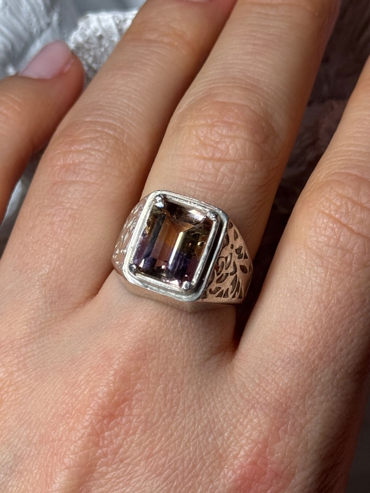 925 Sterling Silver Spinel Men's Ring Size 8