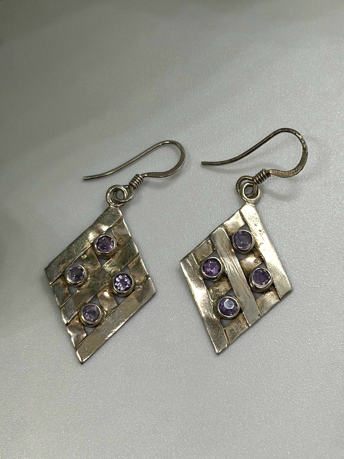 Beautiful Vintage 925 Sterling Silver Amethyst Earrings