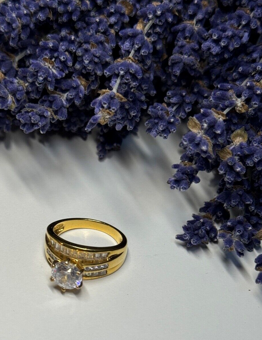 925 Sterling Silver Gold Plated CZ Ring Size 7.5