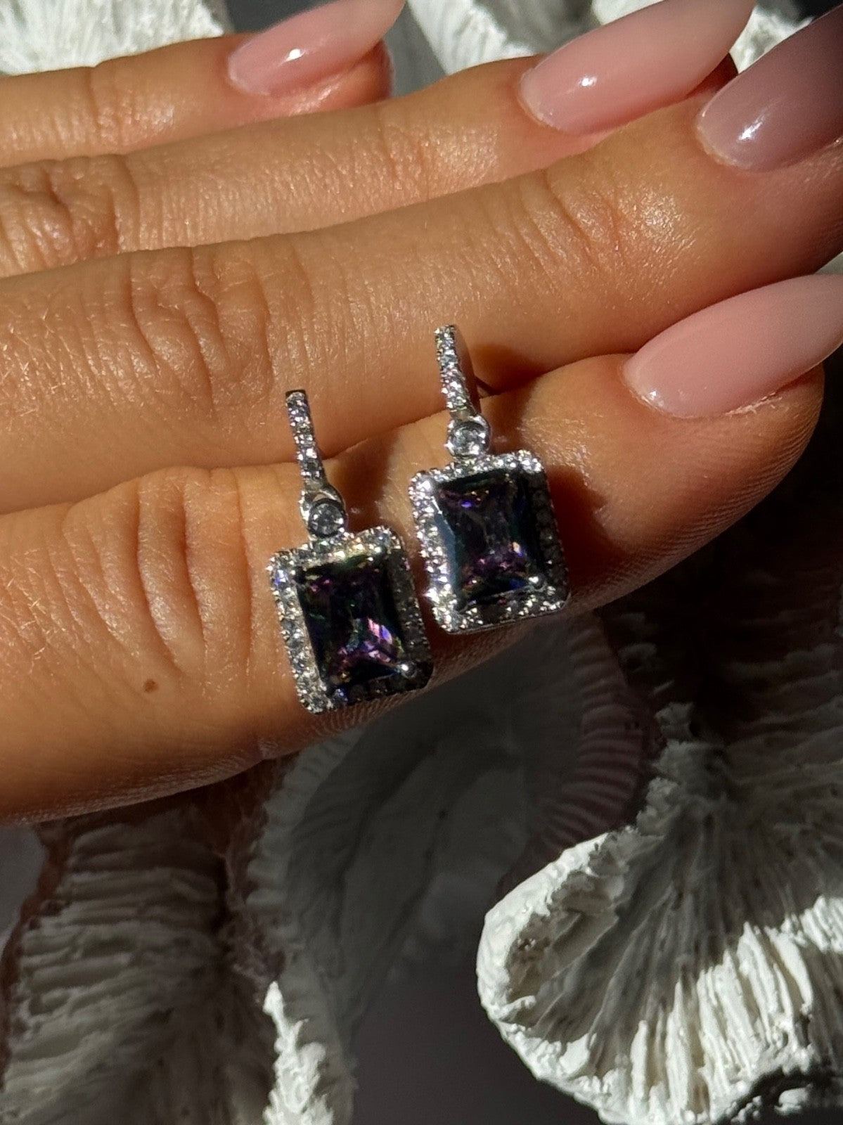 Shiny 925 Sterling Silver Alexandrite & Crystal Earrings