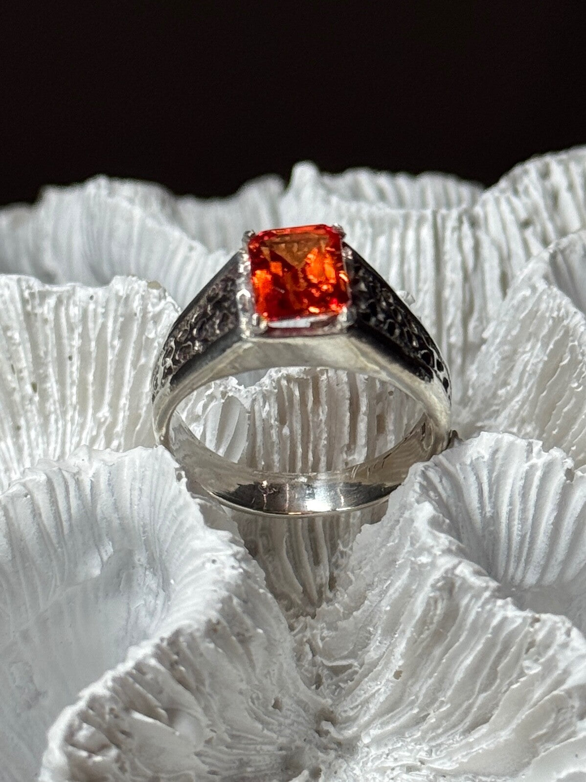 925 Sterling Silver Orange Citrine Men'S Ring Size 9
