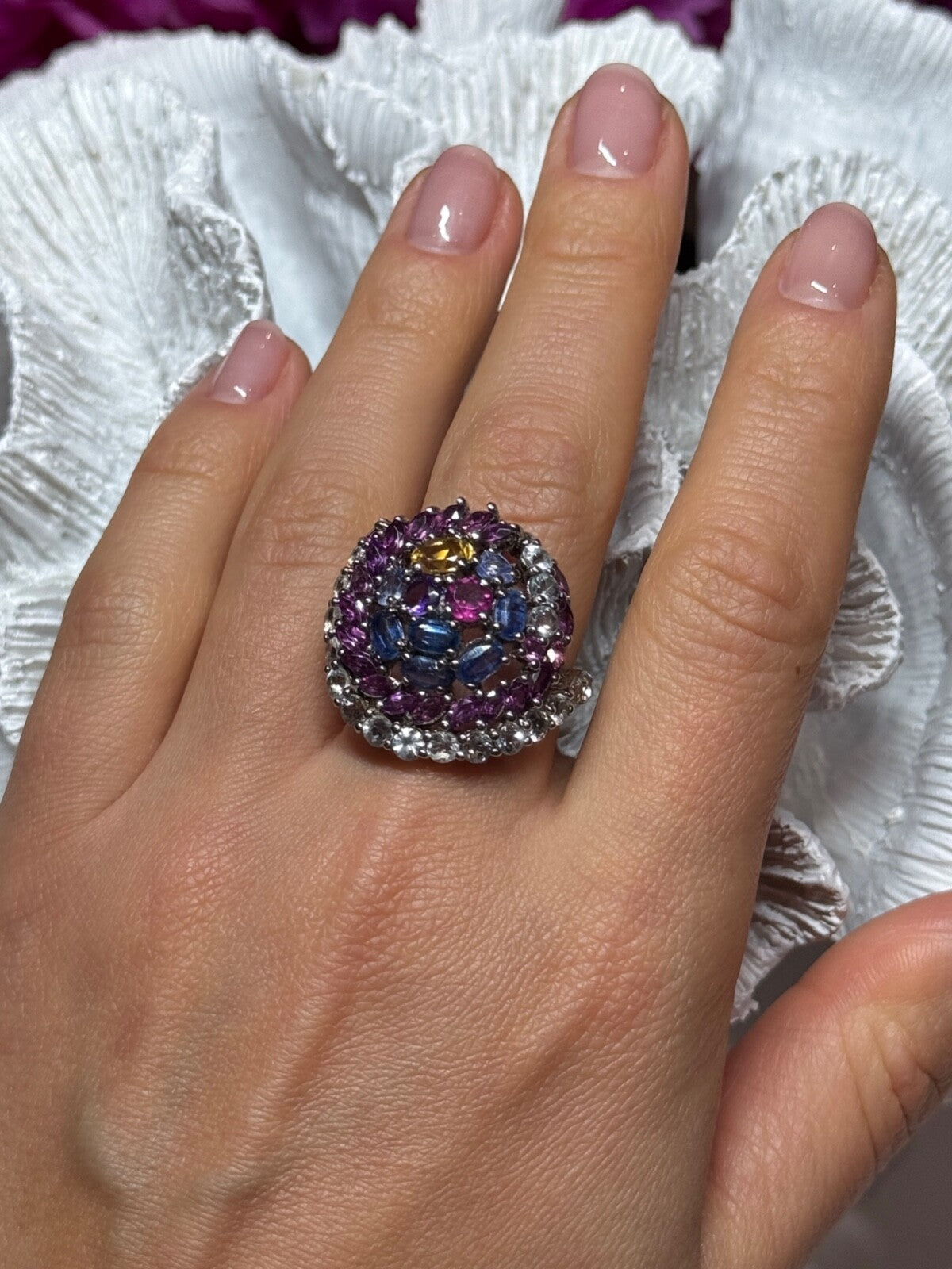 925 Sterling Silver Tourmalines Magic Ring Size 8